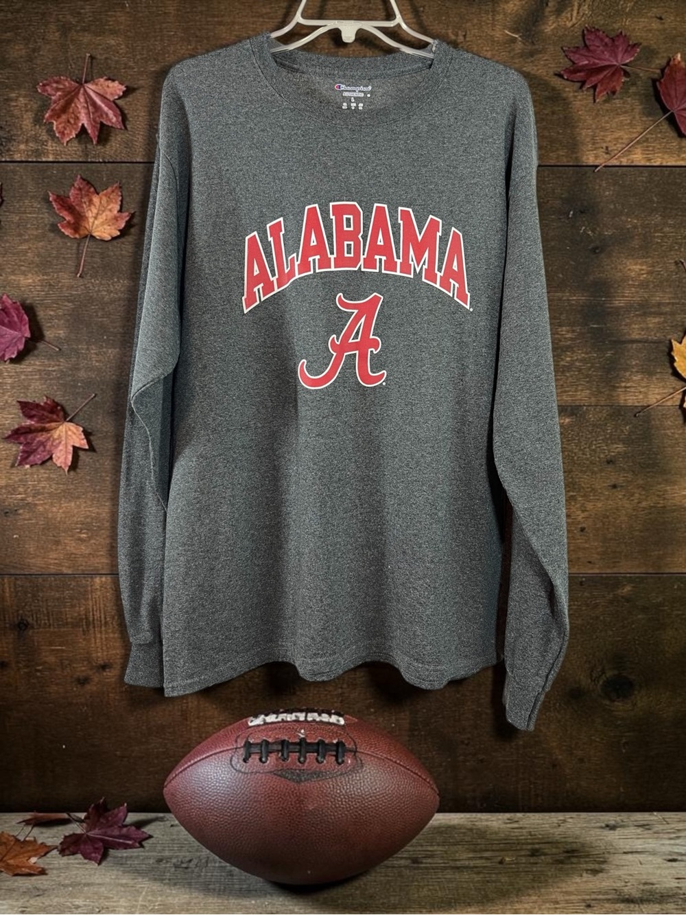 Charcoal Heather Gray University of Alabama Men's Long Sleeve Tee Sz Large